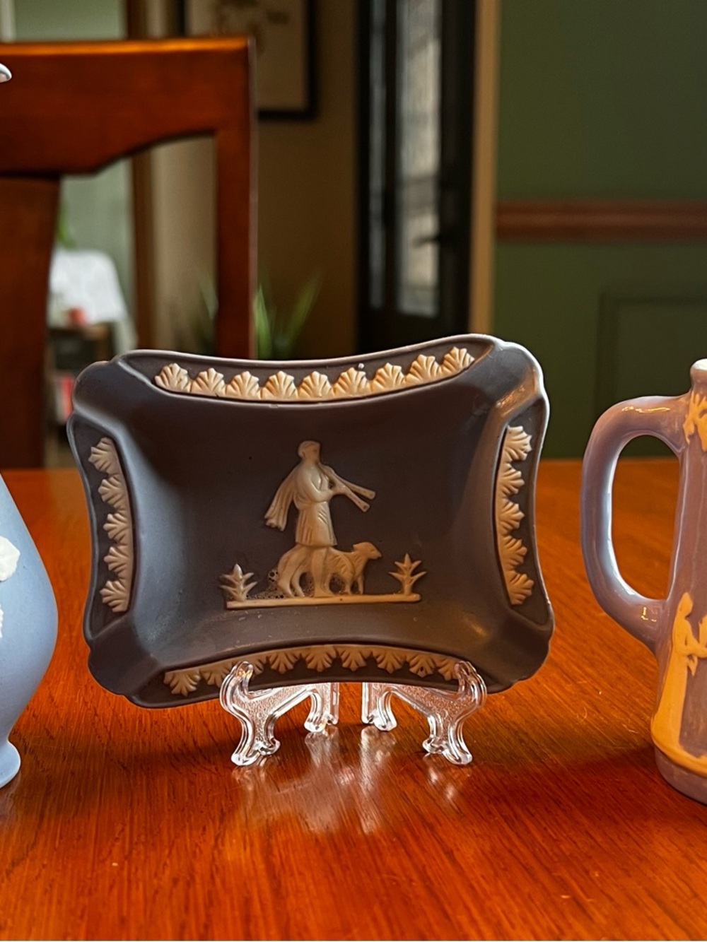 Blue Jasperware-style Trinket Dish with White Relief